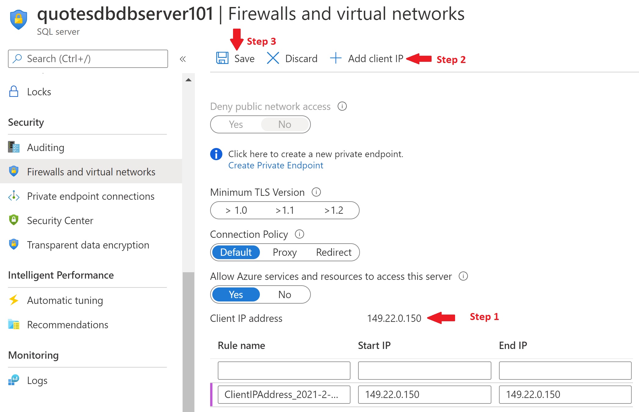 How to access azure sql database from local machine