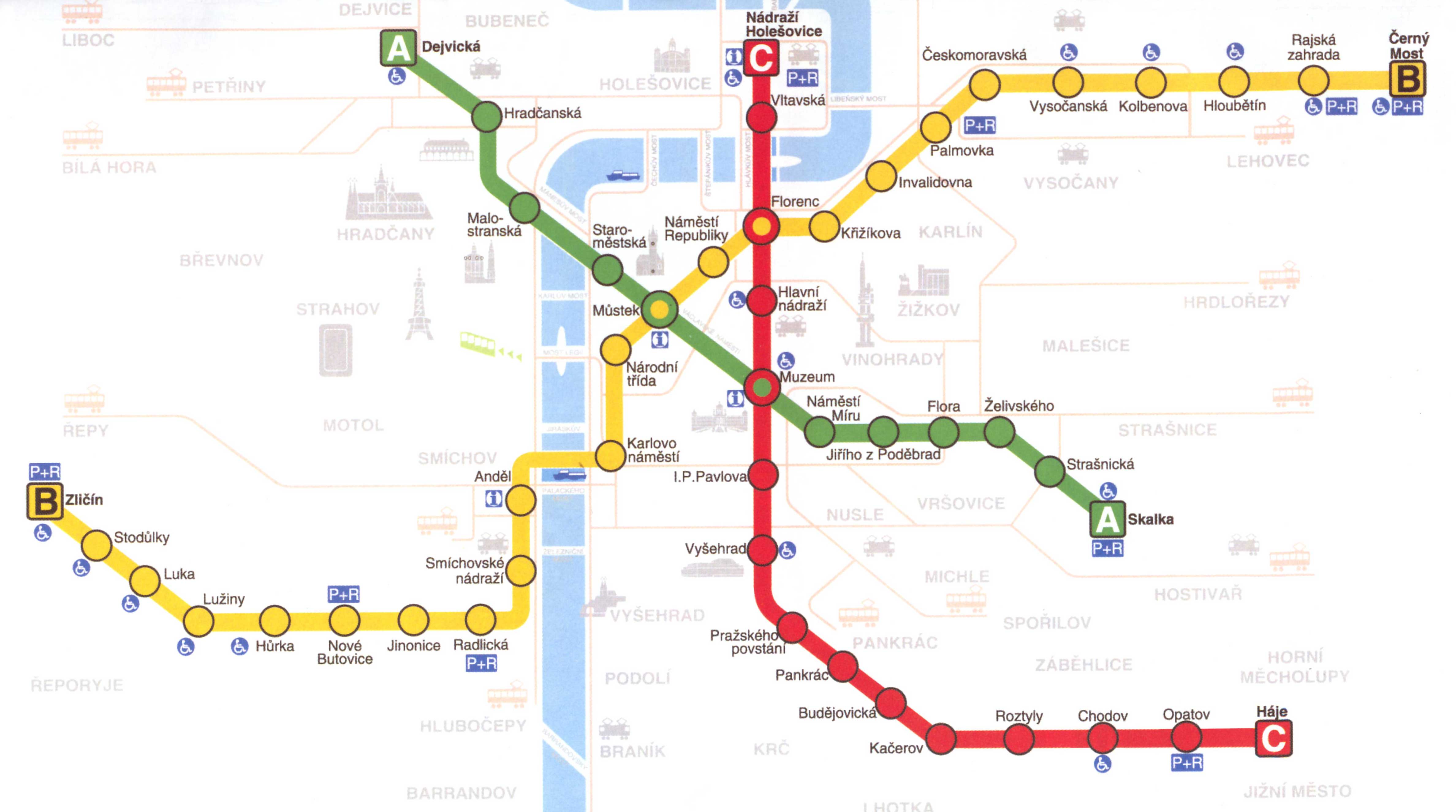 Prague metro map Prag metro map (Bohemia Czechia)