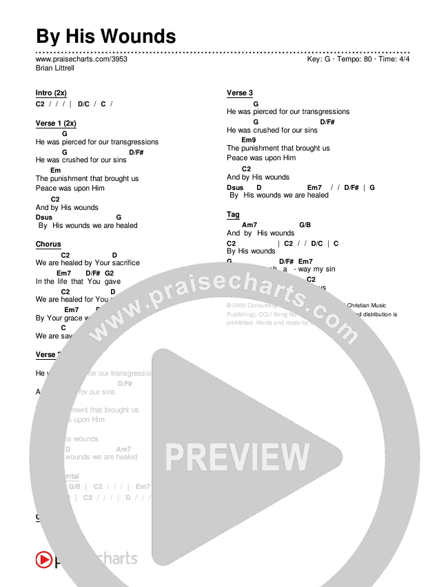 By His Wounds Chords PDF (Brian Littrell) PraiseCharts