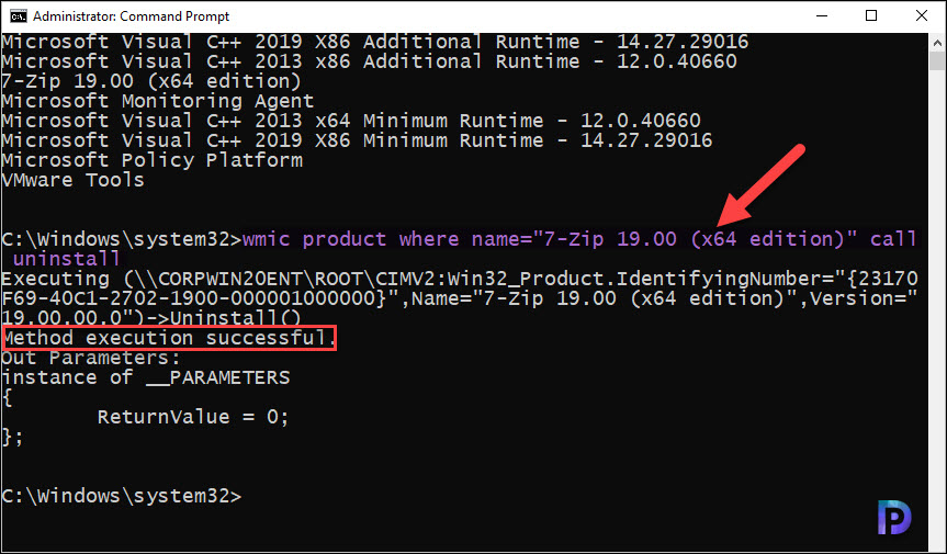 Uninstall Program from Command Prompt in Windows 10