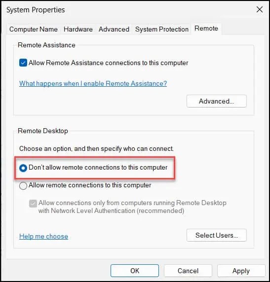 How to Turn off or disable Remote Desktop on Windows 11