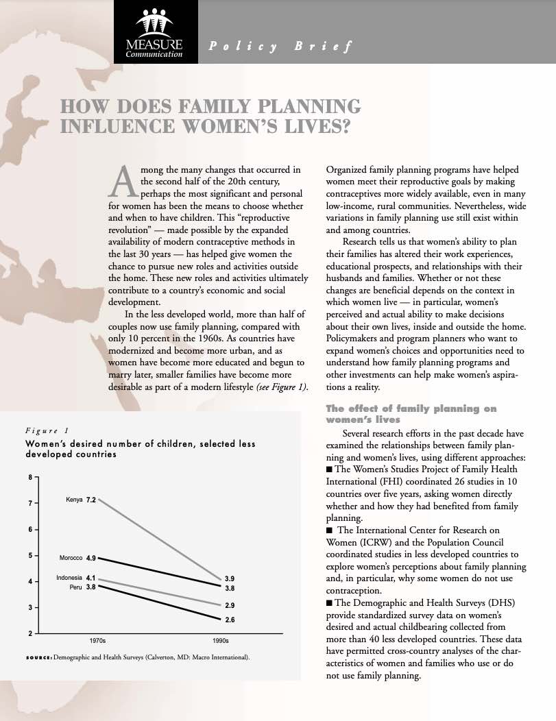How Does Family Planning Influence Women’s Lives? PRB