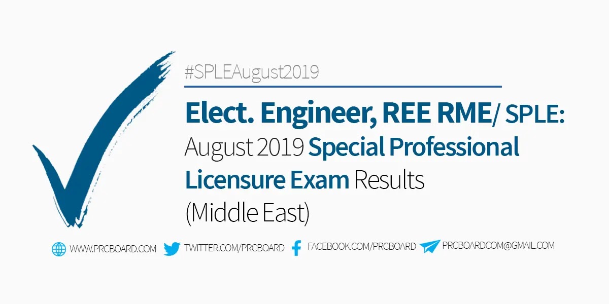SPLE RESULT, PASSERS August 2019 Electrical Engineer, REE & RME Board
