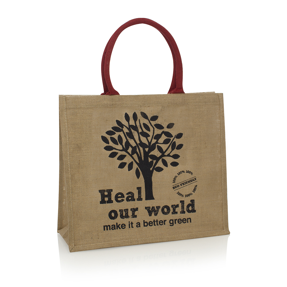Printed Eco Friendly Jute Carrier Bag Ref Heal Our World