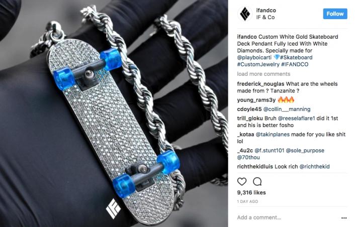 Playboi Carti Cops IcedOut Skateboard Deck Chain