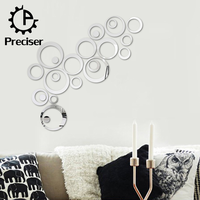 Preciser 23Pcs 3D DIY Mirror Effect Circles Rounds Reflective Wall