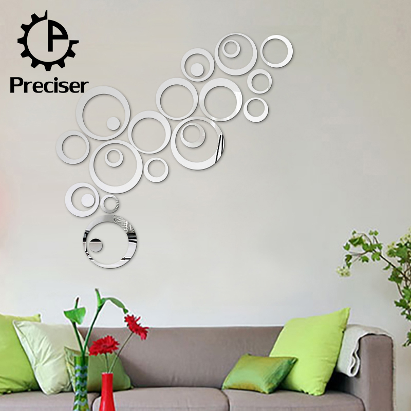 Preciser 23Pcs 3D DIY Mirror Effect Circles Rounds Reflective Wall