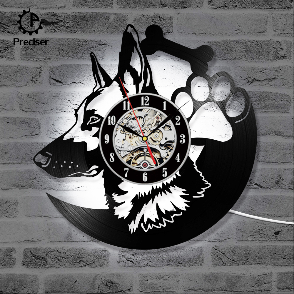 Hollow German Shepherd Dog Design 3D Record Wall Clock Modern Wall Art