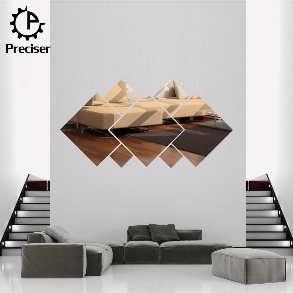 Preciser 7pcs Diamond Rhombus Mirror Acrylic 3D DIY Removable Decal Art