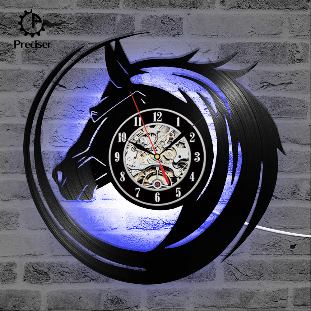 Preciser 3D Black Hollow Horse Shape Record Clock Vinyl Record Creative