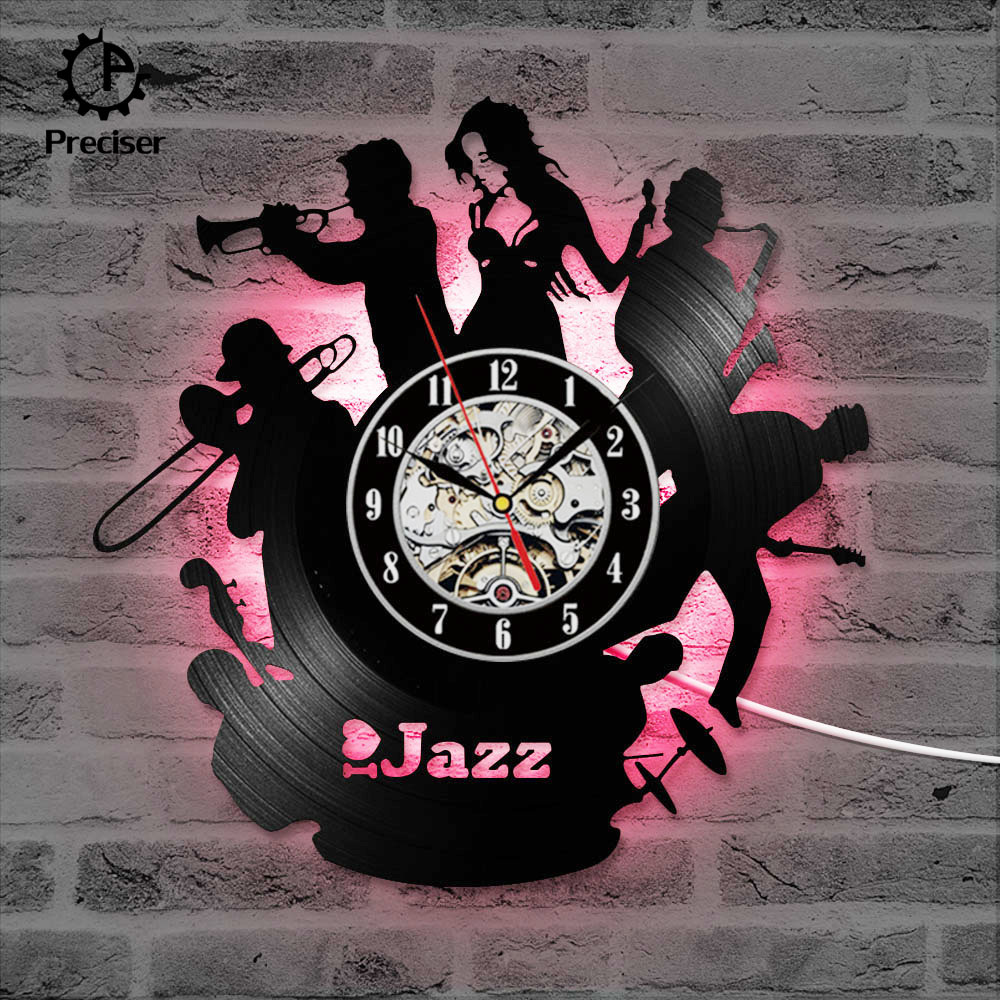 Preciser I love Jazz Black Vinyl Record Hanging Wall Clock Hollow