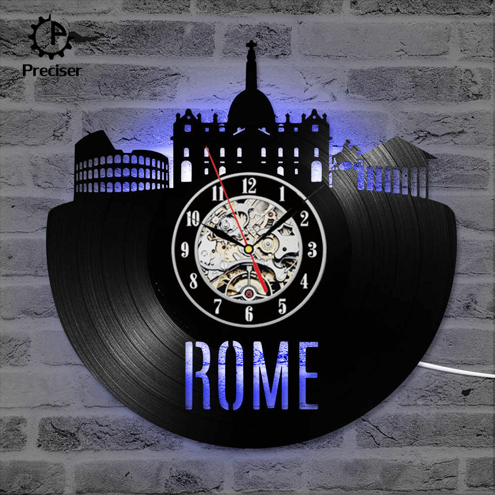 Preciser Hollow Rome City Handmade Vinyl Record Clock Bedroom Wall