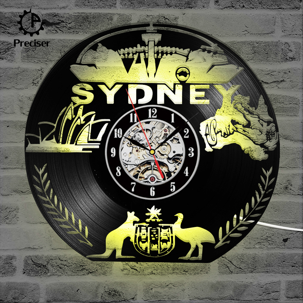 Preciser Black Hollow Australia Map CD Record Clock 3D Sydeny