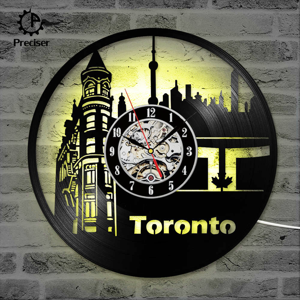 Preciser Toronto Canada Skyline Vinyl Record Hanging Wall Clock 3D
