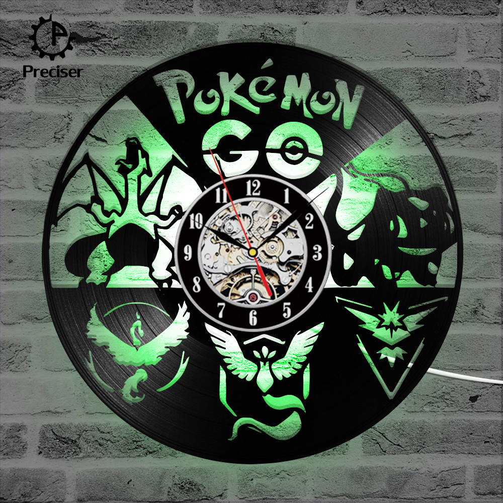 Preciser Cartoon Pokemon Retro CD Vinyl Record Clock Pokeball Room