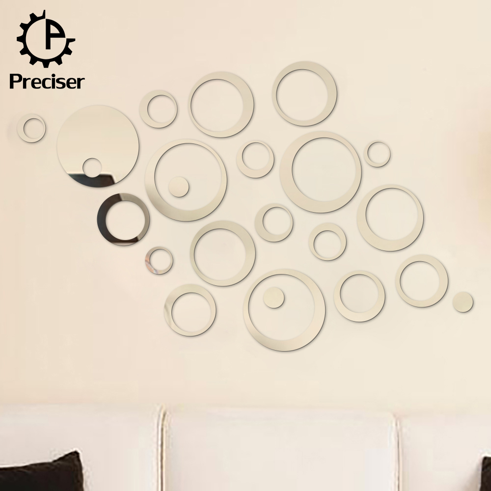 Preciser 23Pcs 3D DIY Mirror Effect Circles Rounds Reflective Wall