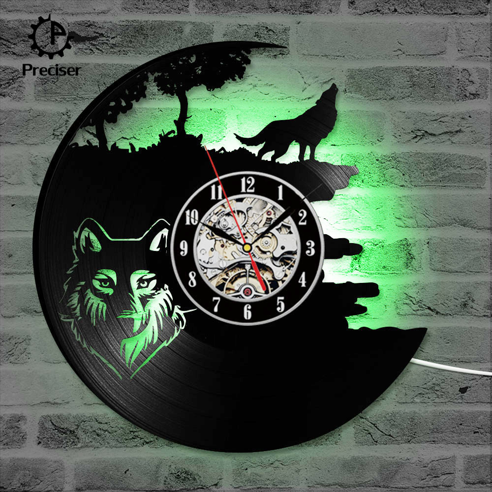 Preciser Wolf Pictures Vinyl Record Wall Clock Hollow Antique Style