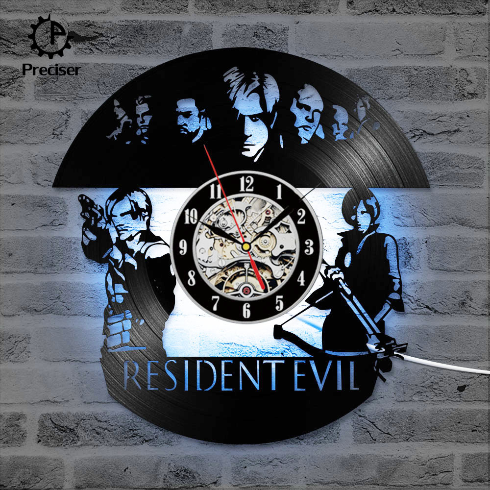 Preciser 3D Hollow Black Resident Evil Vinyl LP Record Wall Clock