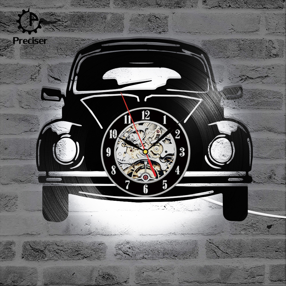 Preciser Black Hollow 3D Car Shape Vinyl Record Clock Creative Fashion