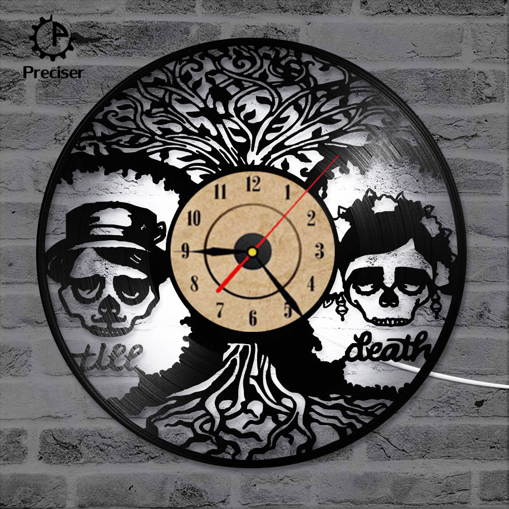 Skull Husband and Wife Ornament Vinyl Wall Clock Flowers and Trees