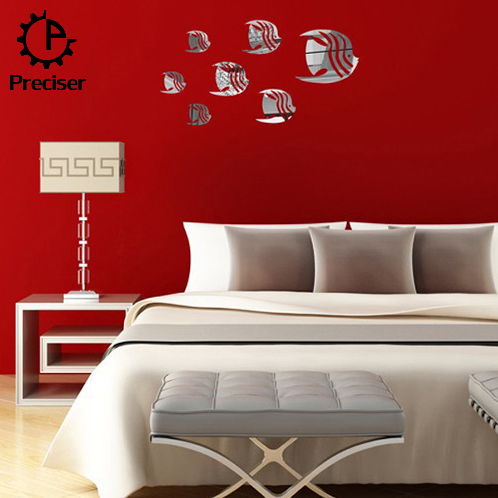 Preciser 7Pcs Silver Ocean Fish Crystal Reflective DIY Mirror Effect 3D