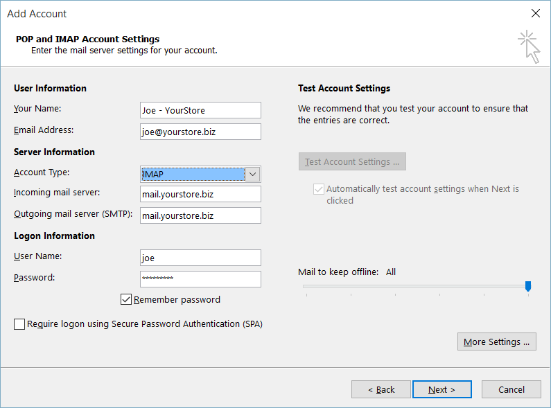 Web Hosting Shopping cart Hosting Outlook Setup