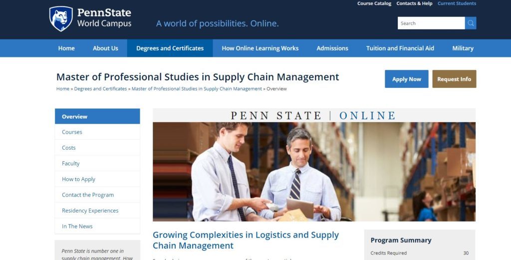 Pennsylvania State University, Master of Professional Studies in Supply