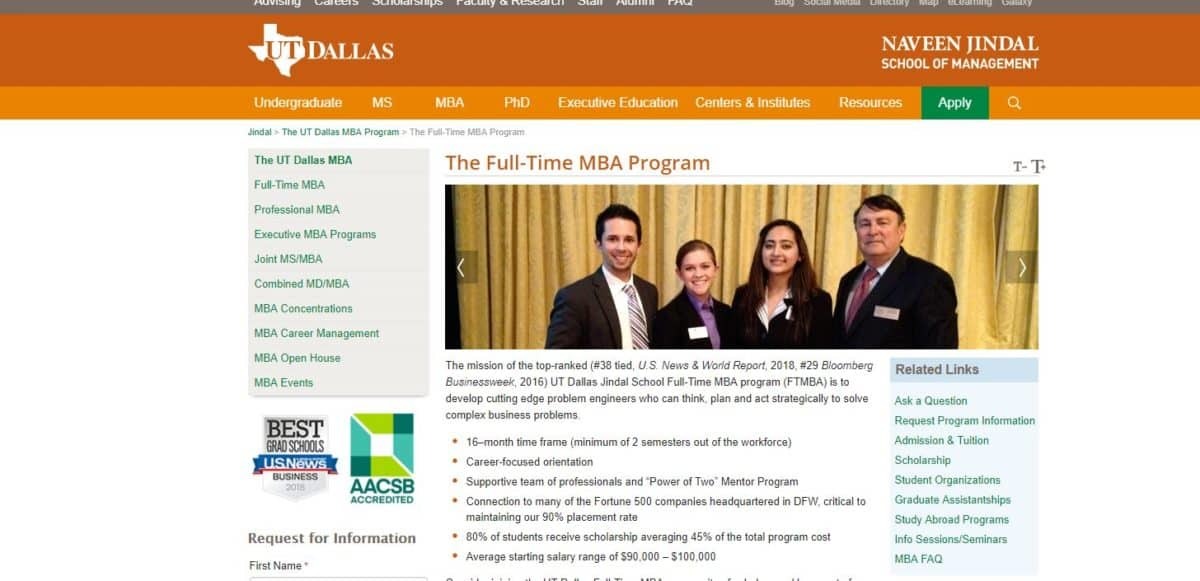 The University of Texas at Dallas, Naveen Jindal School of Management FullTime MBA in 2024
