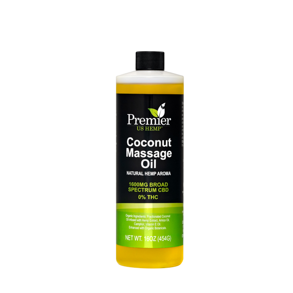 NEW PRODUCT! Premier US HEMP 16 oz Coconut Massage Oil 1600mg CBD