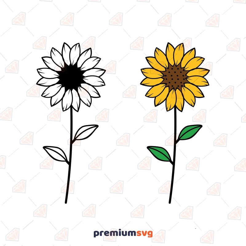Sunflower with Stem SVG Clipart, Cut File PremiumSVG
