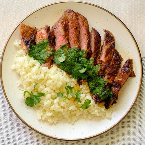 Cilantro Grilled Skirt Steak and Cauliflower Rice PrepYoSelf