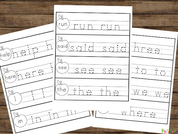Apple Preschool Sight Words Printable