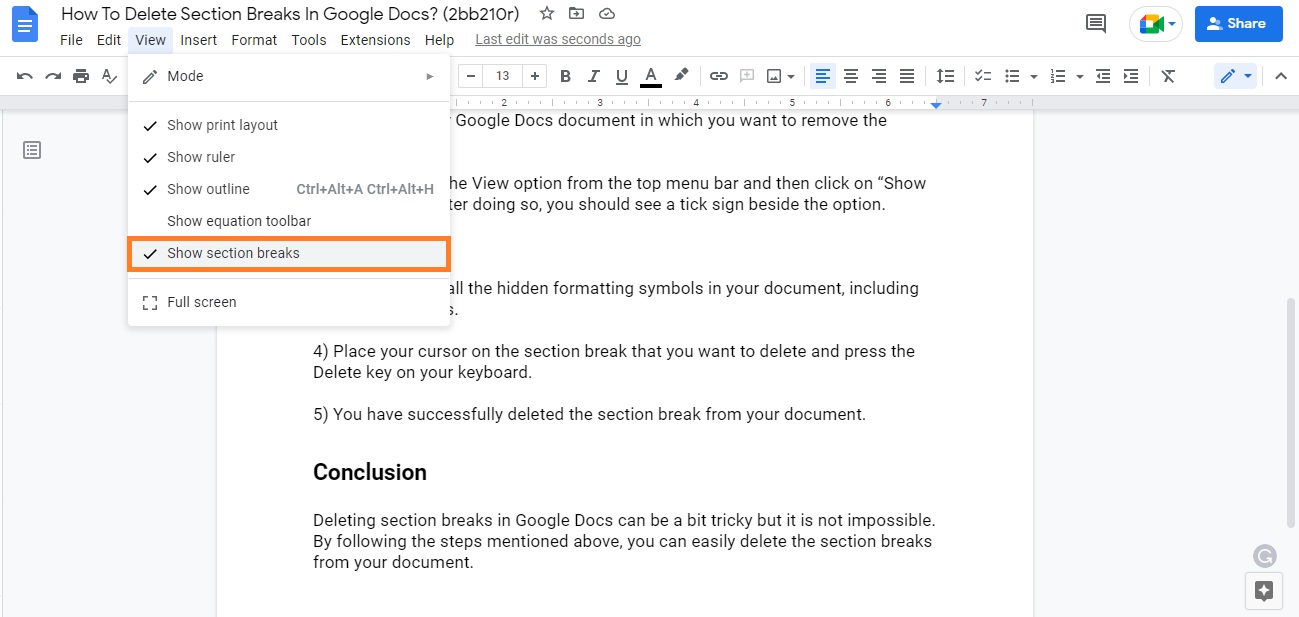 How To Delete Section Breaks In Google Docs? PresentationSkills.me