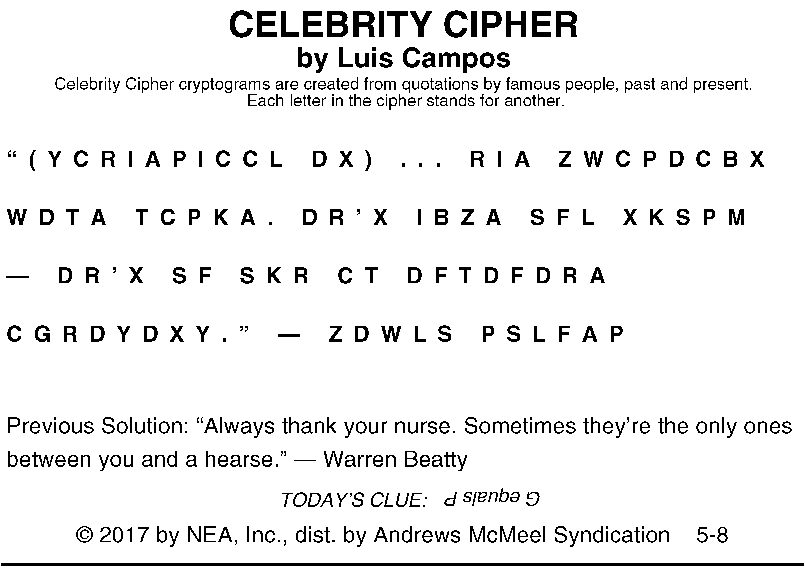 Answer to today’s puzzle can be found on weather page.