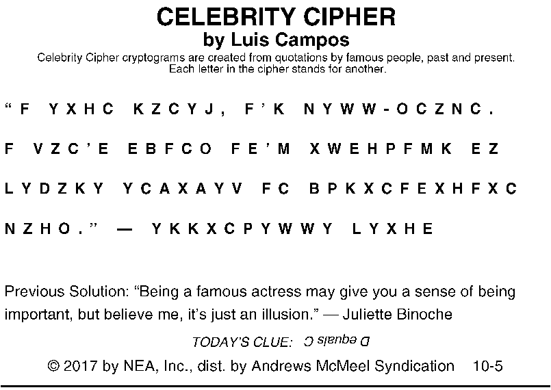 Answer to today’s puzzle can be found on Page C2.