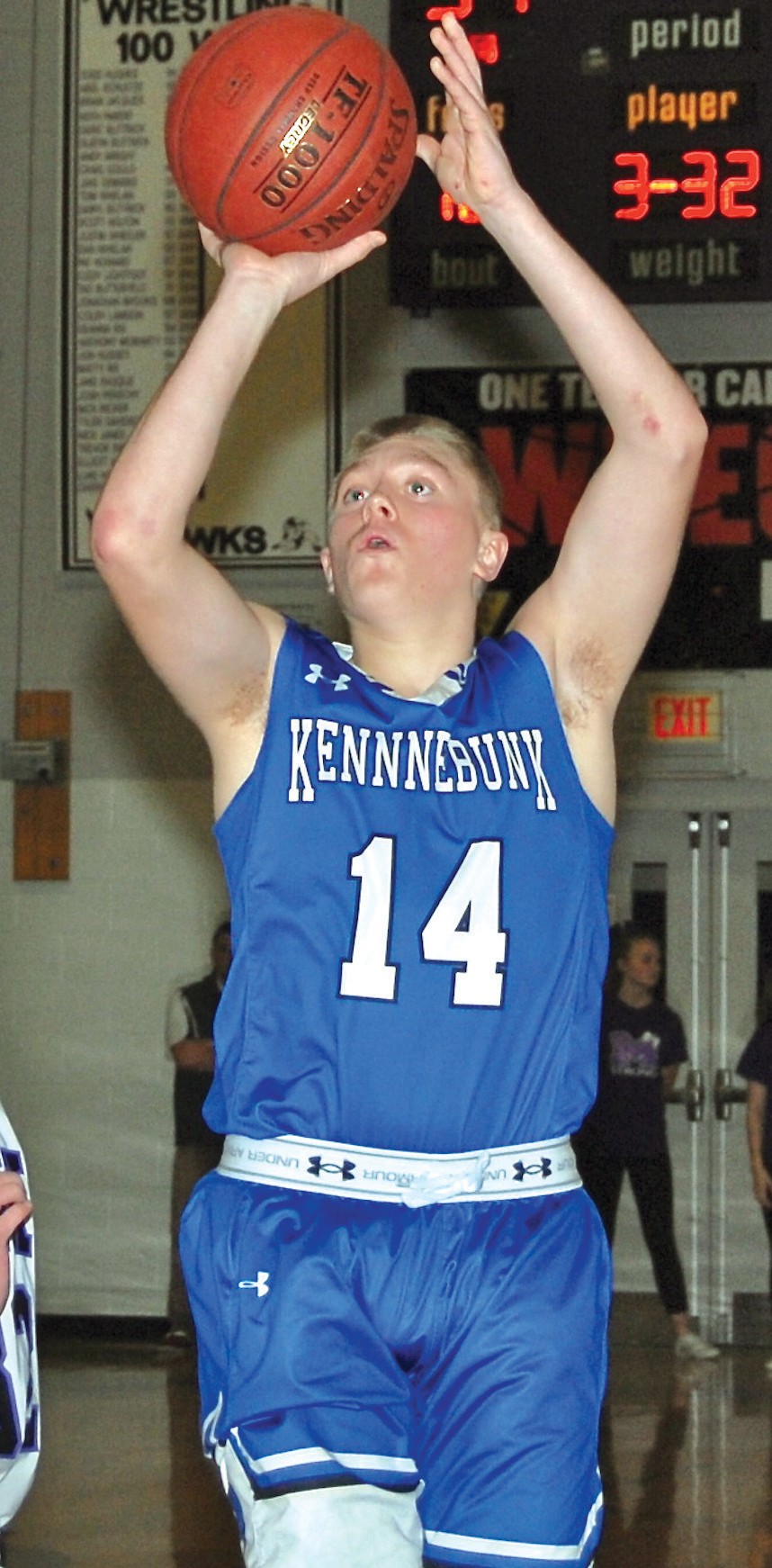 Kennebunk point guard Cam Lovejoy puts up a shot on Tuesday.