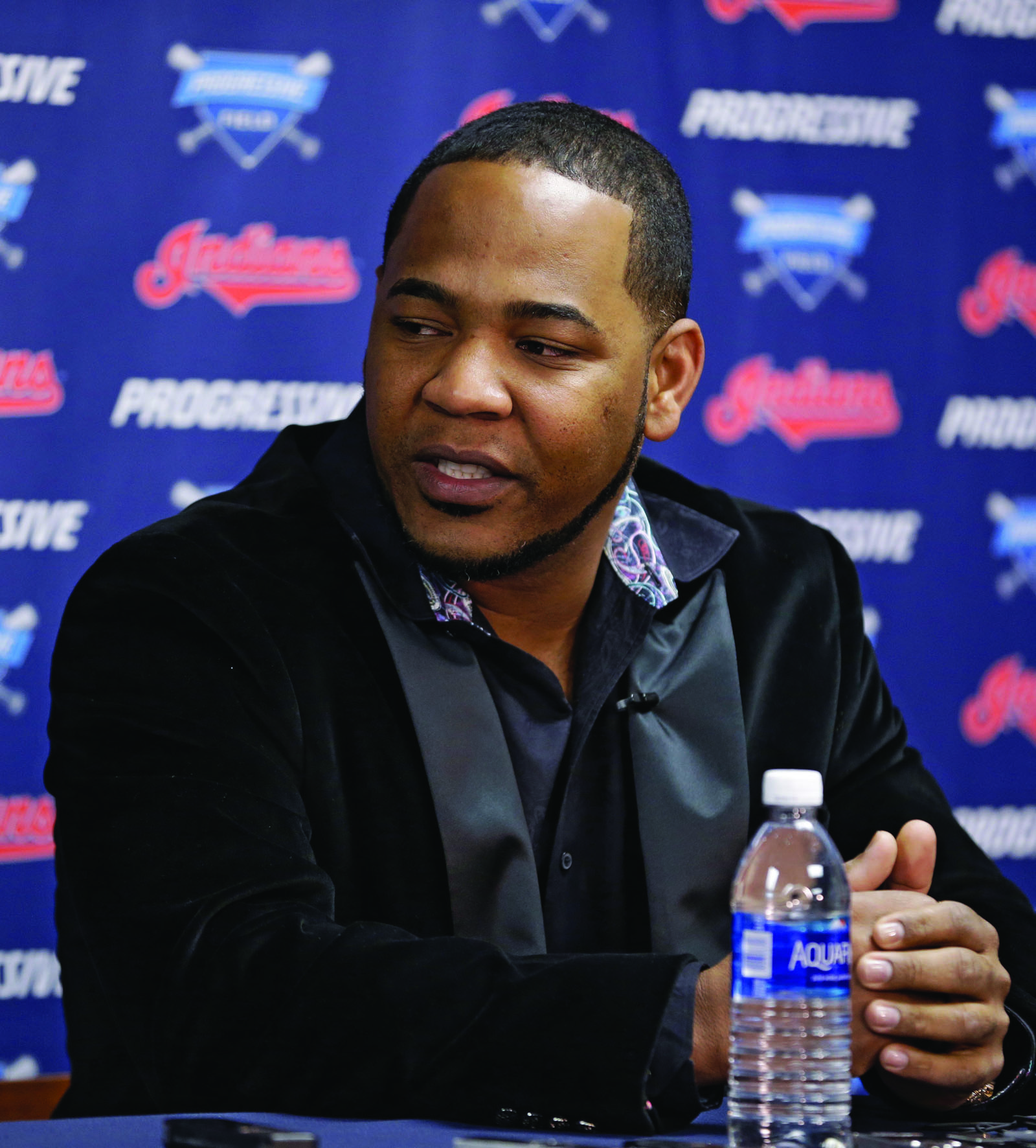Cleveland Indians’ Edwin Encarnacion answers questions during a news conference, Thursday, Jan. 5, 2017, in Cleveland. One win from a baseball World Series title last season, the Indians finalized a $65 million, three-year contract with free agent slugger Encarnacion. AP WIREPHOTO