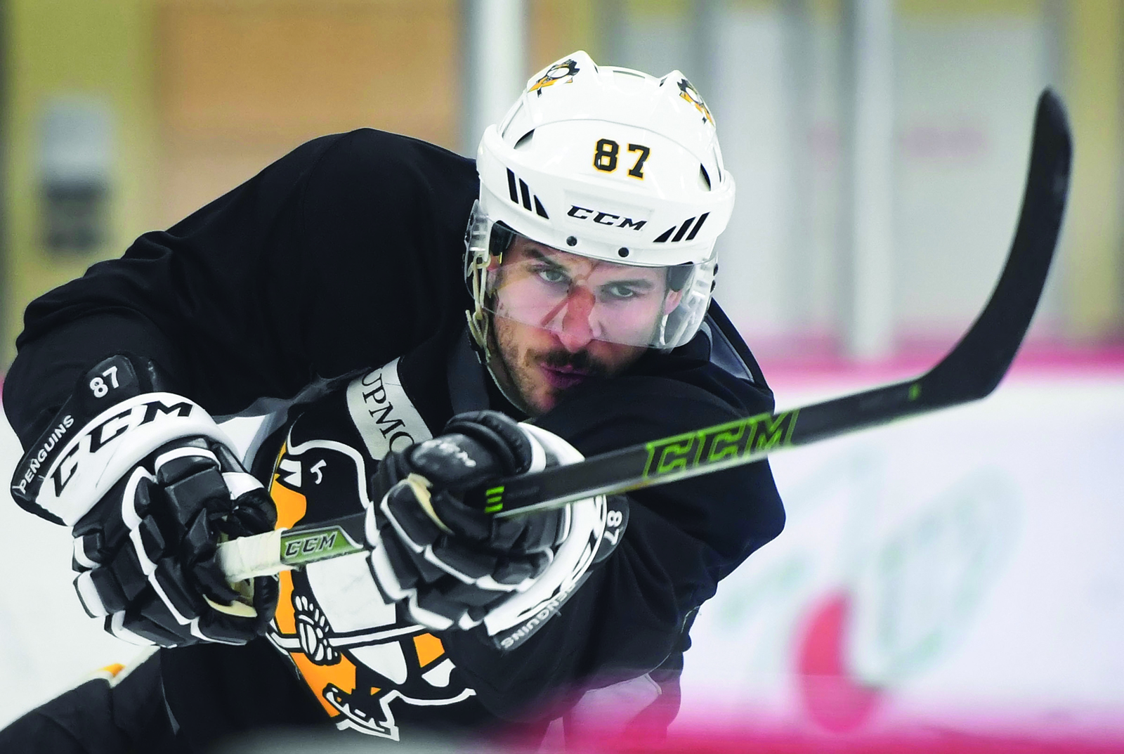 Pittsburgh Penguins team captain Sidney Crosby shoots the puck Wednesday, June 7, 2017, during practice at the UPMC Lemieux Sports Complex in Cranberry, Pa., Wednesday, June 7, 2017. AP NEWSWIRE