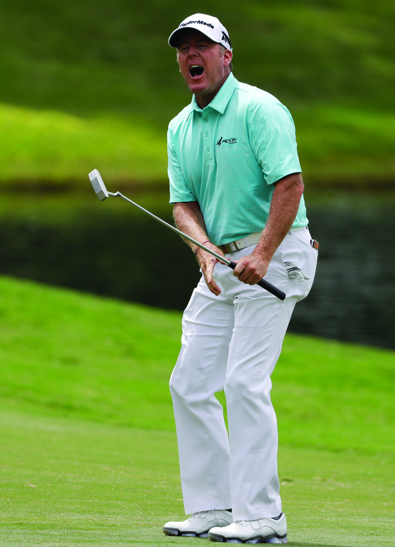 D. A. Points reacts to his putt on the 14th hole during the second round of the PGA Championship golf tournament at the Quail Hollow Club Friday, Aug. 11, 2017, in Charlotte, N.C. AP NEWSWIRE