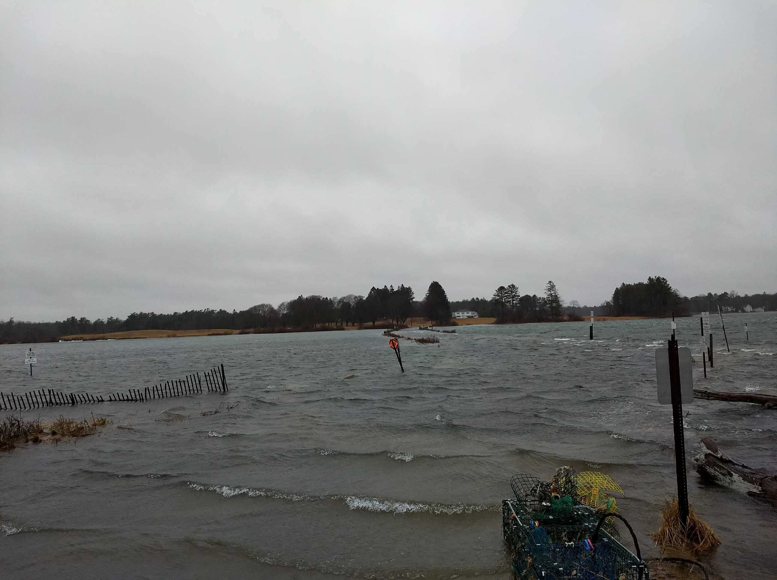 The bridge on Parson's Beach Road  in Kennebunk is somewhere under all this sea water Friday at the high tide. COURTESY PHOTO/Jeff Rowe, Kennebunk Fire Department