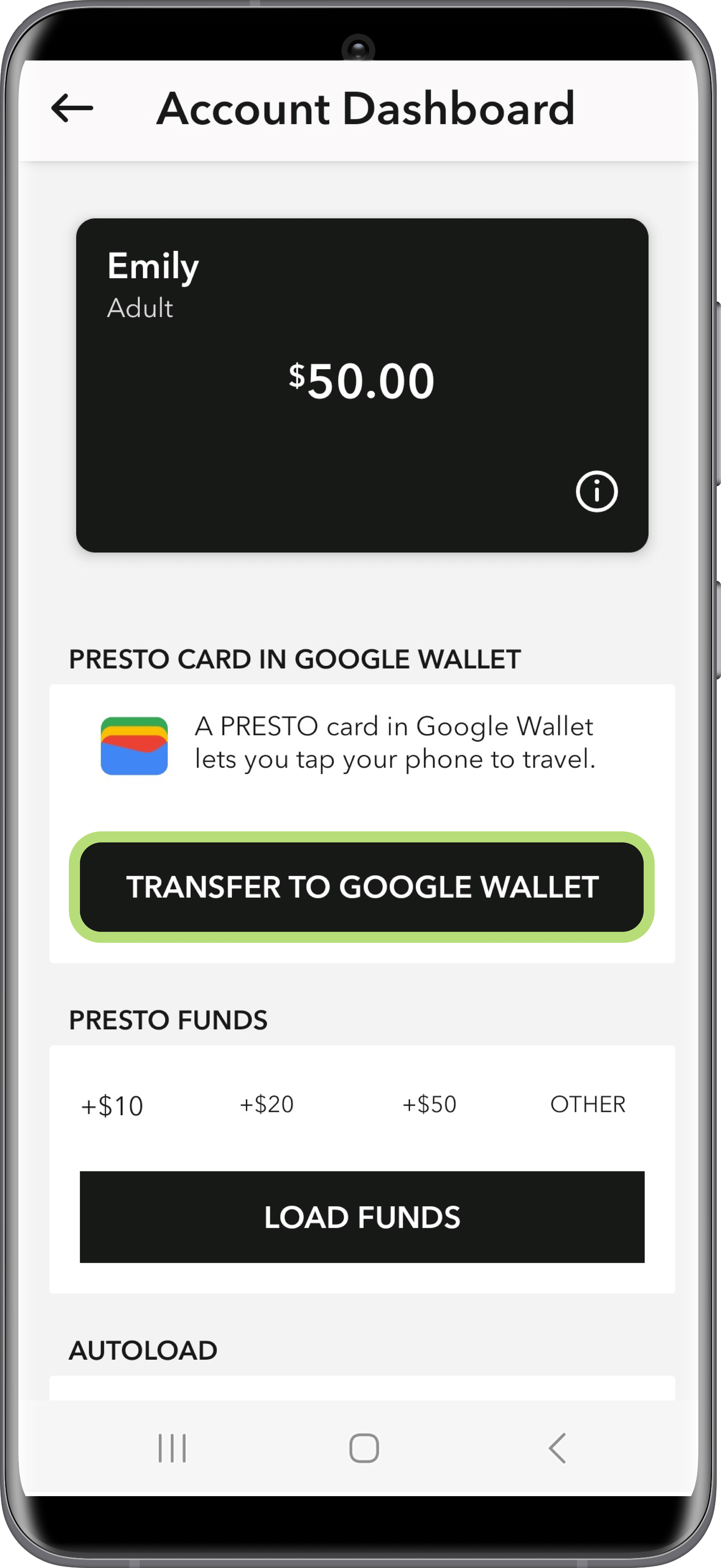 PRESTO in Google Wallet PRESTO