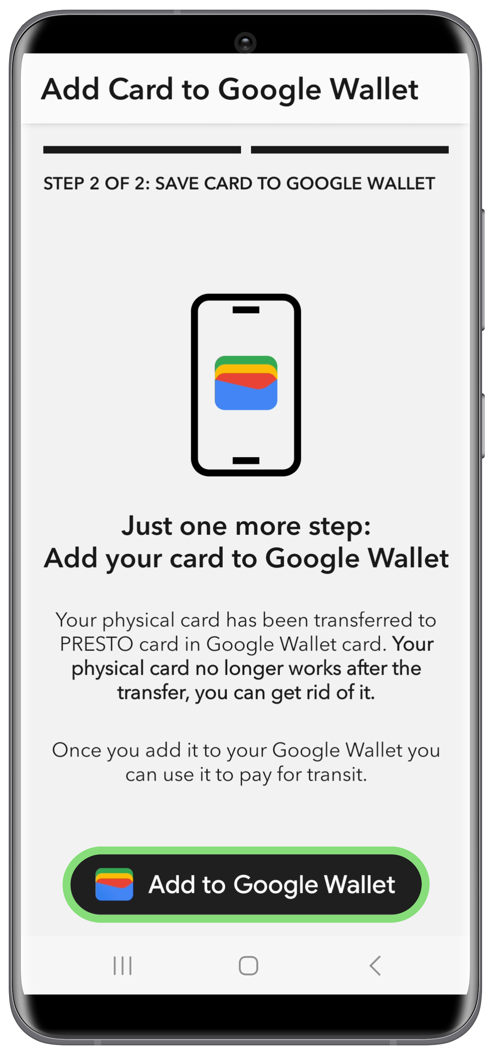PRESTO in Google Wallet PRESTO