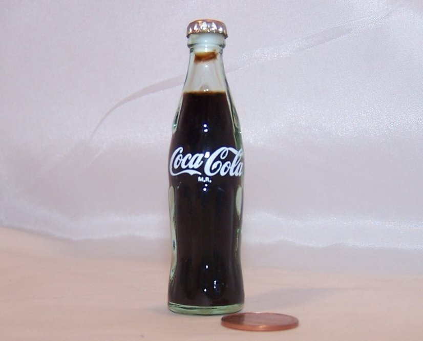 Miniature Coca Cola, Coke Ridged Bottle, Filled, 3 Inches