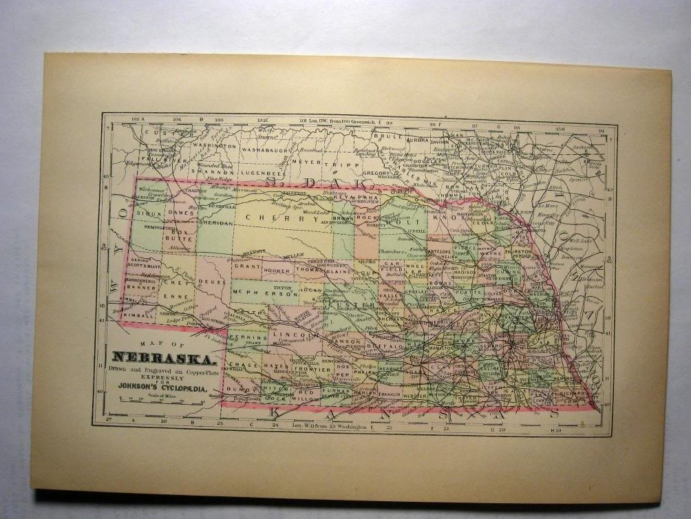 Johnson's Map of Nebraska Original (1897)