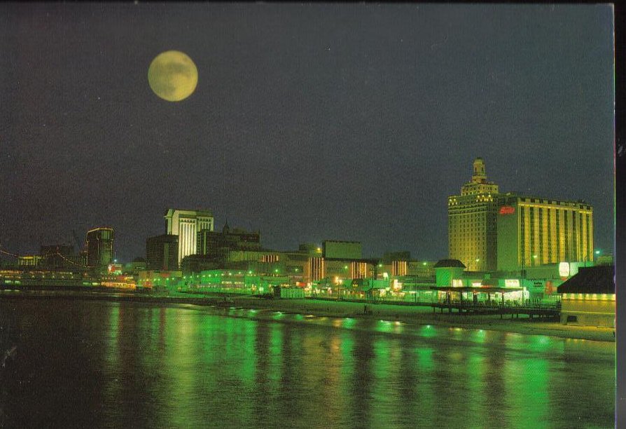 Moon Over Atlantic City, New Jersey Vintage Postcard