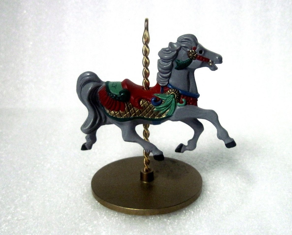 2024 Christmas Carousel Ornaments Holly Christmas Carousel Horse Series 1989 Hallmark Ornament