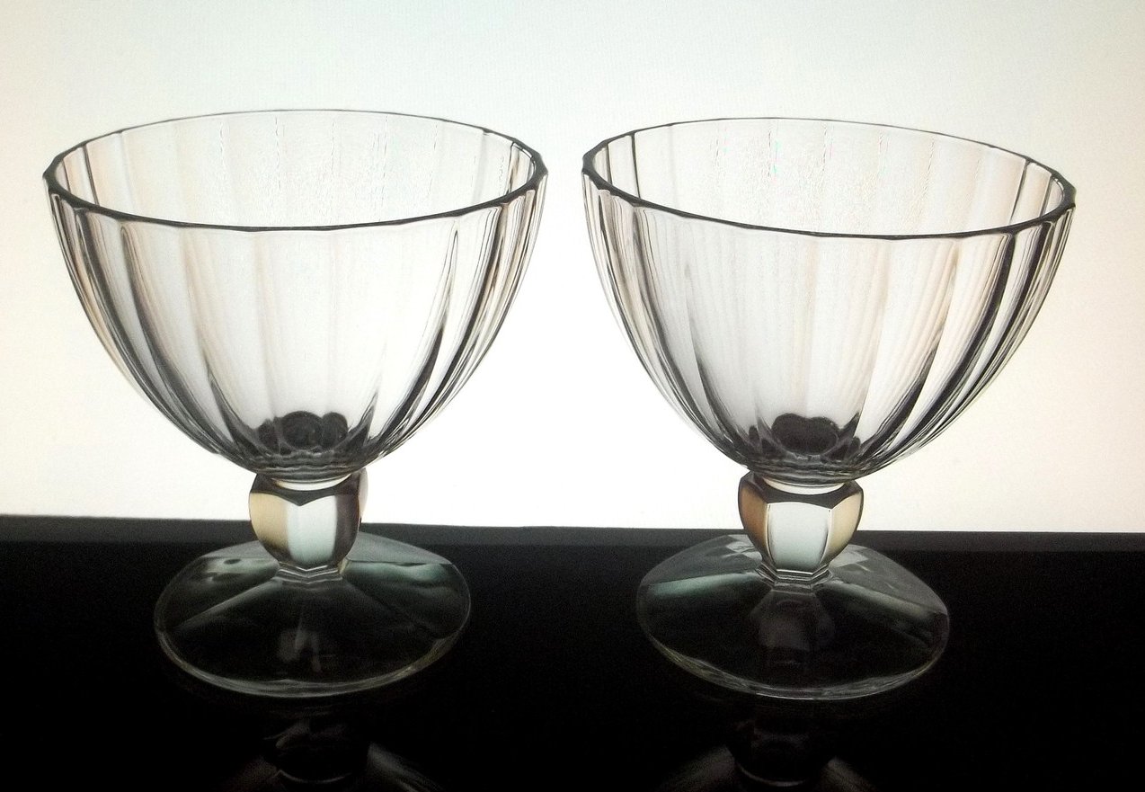Ice Cream Bowls Crystal Pedestal Pleated Ridge Lot of 6 OOS