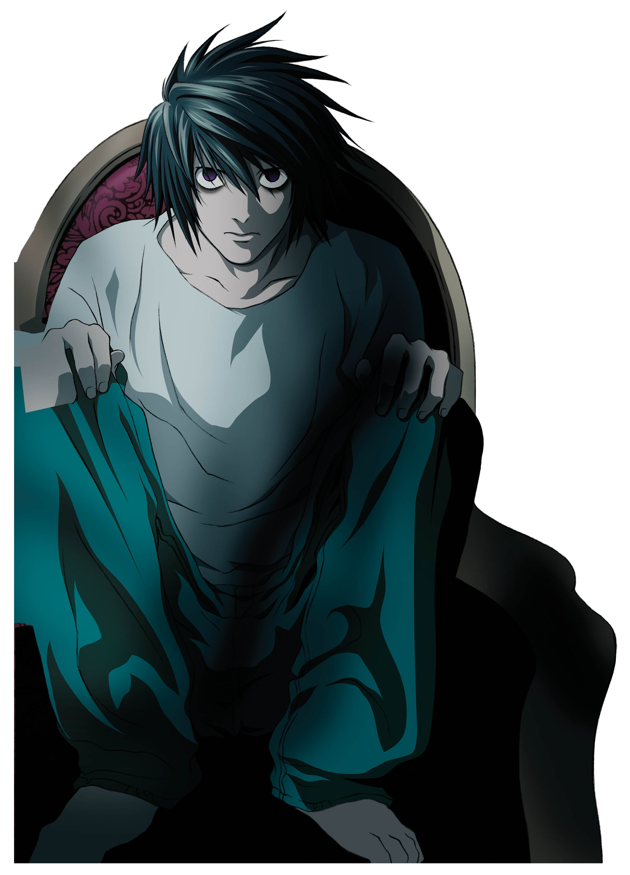 DEC074321 DEATH NOTE L SITTING BLK T/S MED Previews World