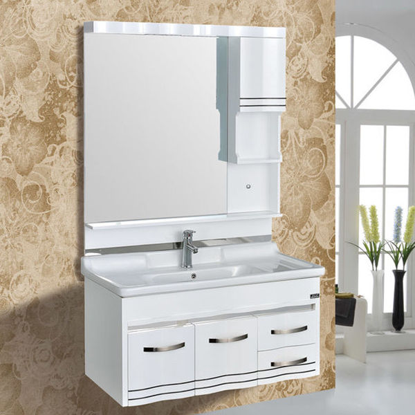 Floating bathroom vanity double sink PVC finish