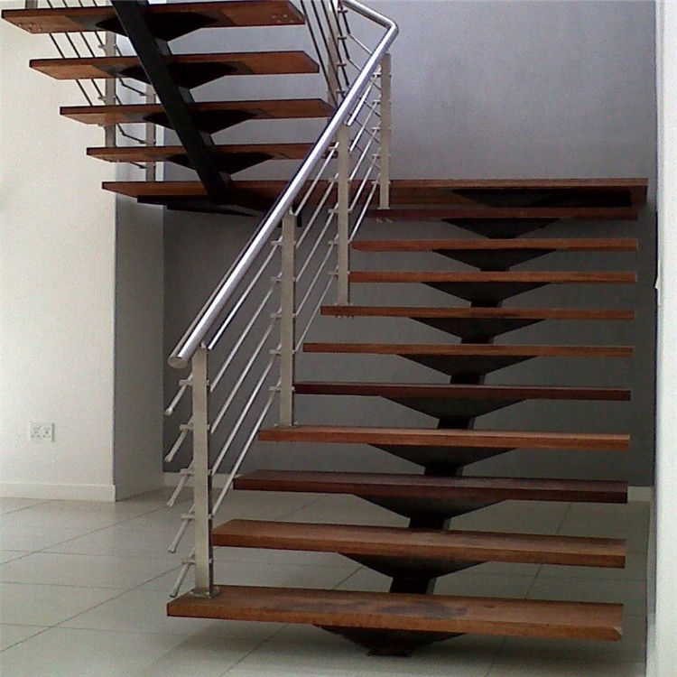Modern Design High Quality Wood Tread Double Beam Straight Staircase